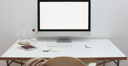 Free Stylish workspace with computer and simple furniture Stock Photo